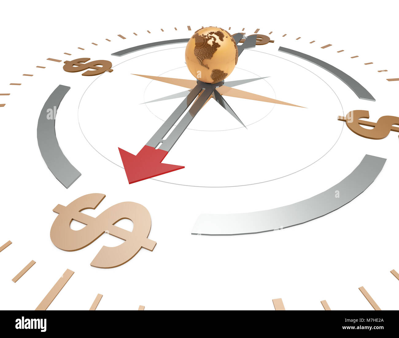 Global Financial Development Direction, Strategic Planning, Earth and Compass, Currency Symbols Stock Photo