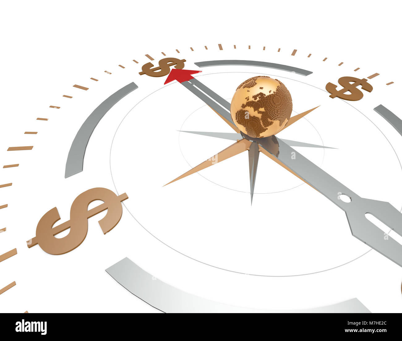 Global Financial Development Direction, Strategic Planning, Earth and Compass, Currency Symbols Stock Photo