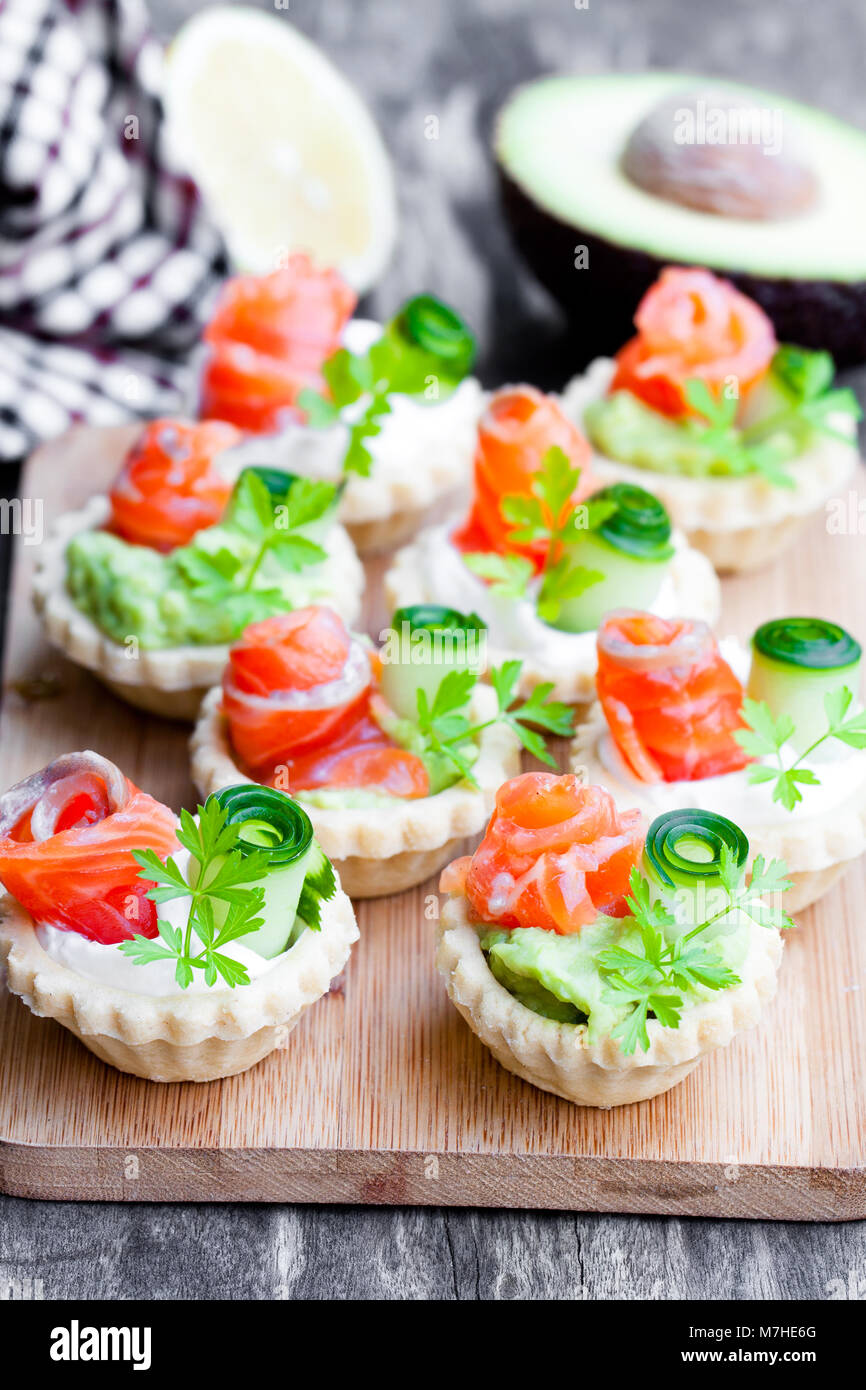 tartlets  with cream cheese and smoked salmon Stock Photo