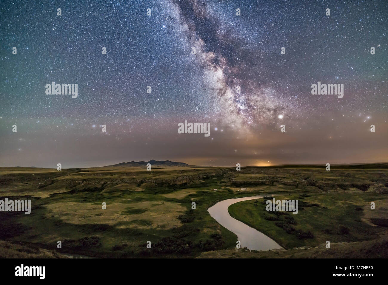 The Milky Way over the Milk River, Alberta, Canada Stock Photo Alamy