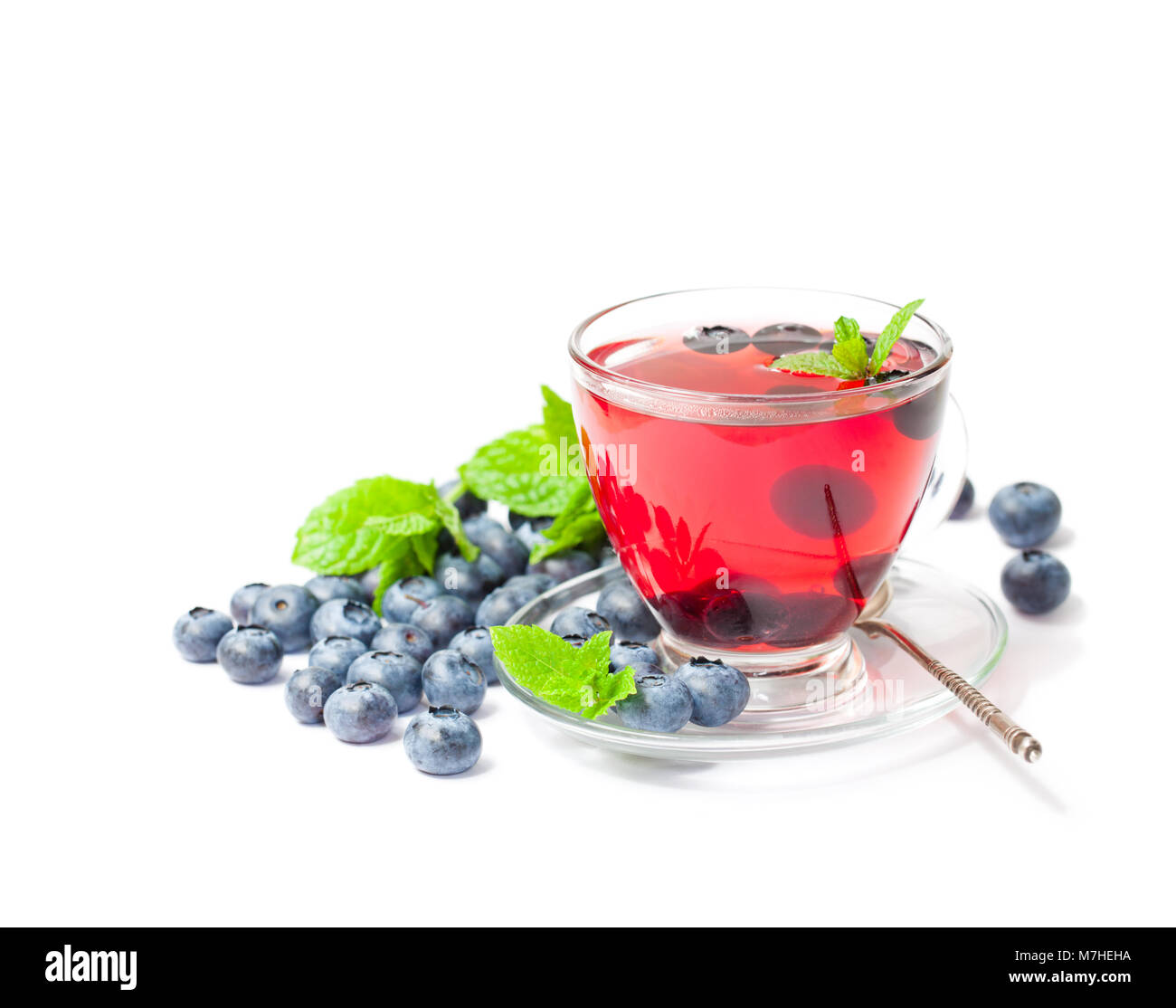 blueberry  tea with mint leaves on white background isolated Stock Photo