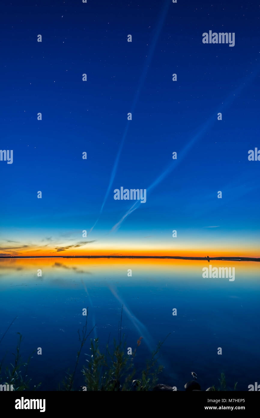 Summer solstice twilight at Crawling Lake in southern Alberta, Canada. Stock Photo