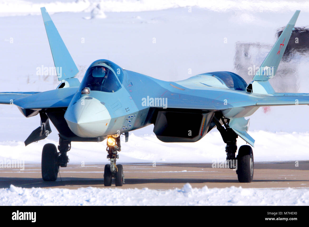 T-50 PAK-FA fifth generation jet fighter of the Russian Air Force Stock Photo