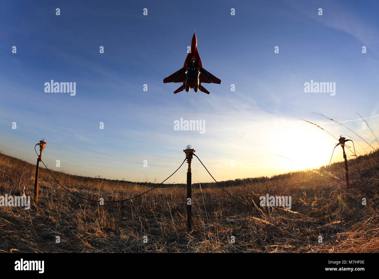 MiG-29 jet fighter of the Swifts Russian aerobatics team landing Stock ...