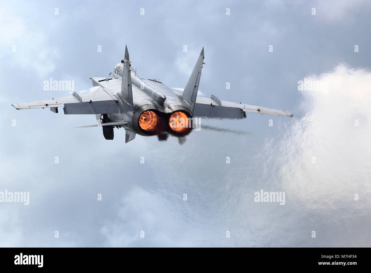 MiG-31BM interceptor of the Russian Air Force taking off. Stock Photo