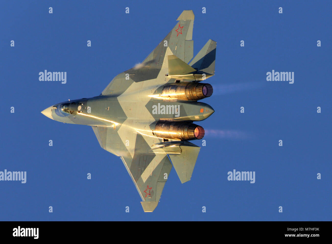 T-50 PAK-FA fifth generation jet fighter of the Russian Air Force. Stock Photo