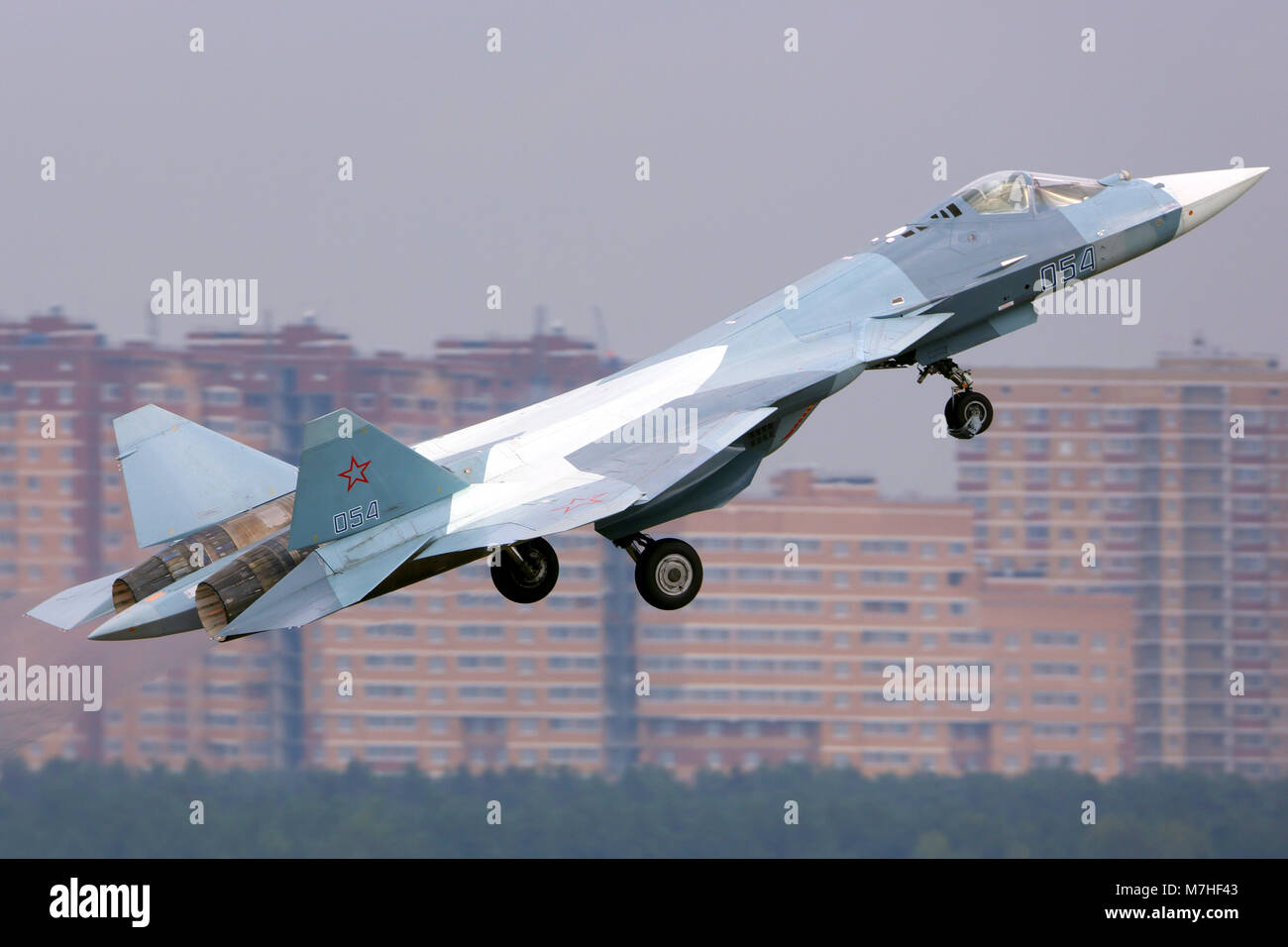 T-50 PAK-FA fifth generation jet fighter of Russian Air Force. Stock Photo