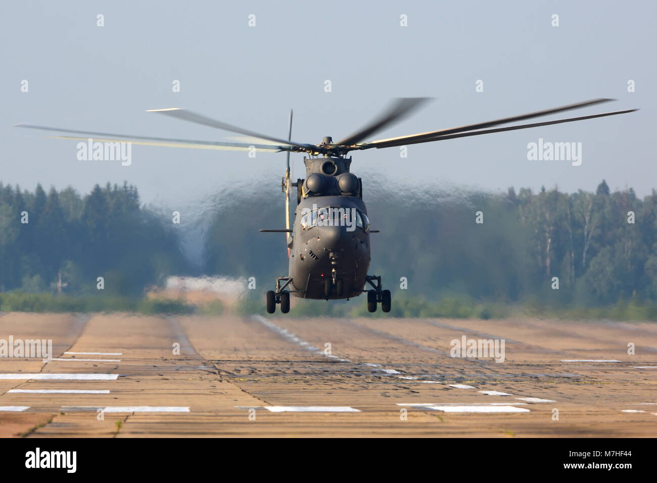 Mil Mi-26 transport helicopter of Russian Air Force landing. Stock Photo