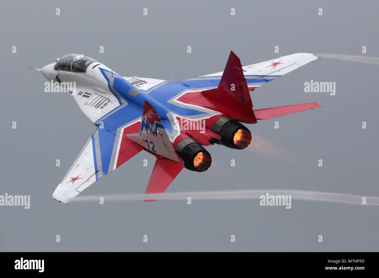 MiG-29UB jet fighter of the Russian Swifts aerobatics team taking off ...