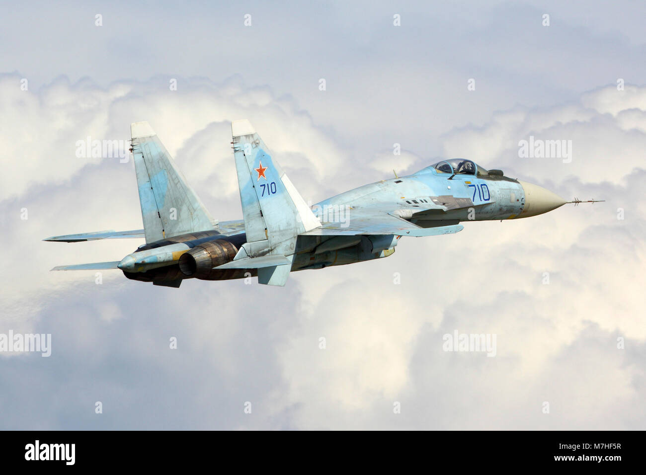Su-35 testbed of T-50 engine taking off for a test flight, Zhukovsky ...