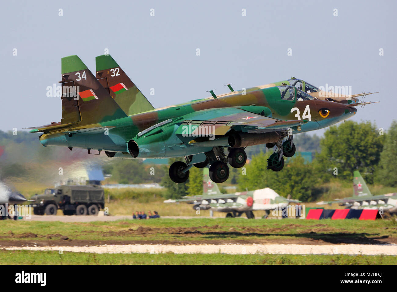 Pair of Su-25 attack airplanes of Belarus Air Force landing Stock Photo -  Alamy
