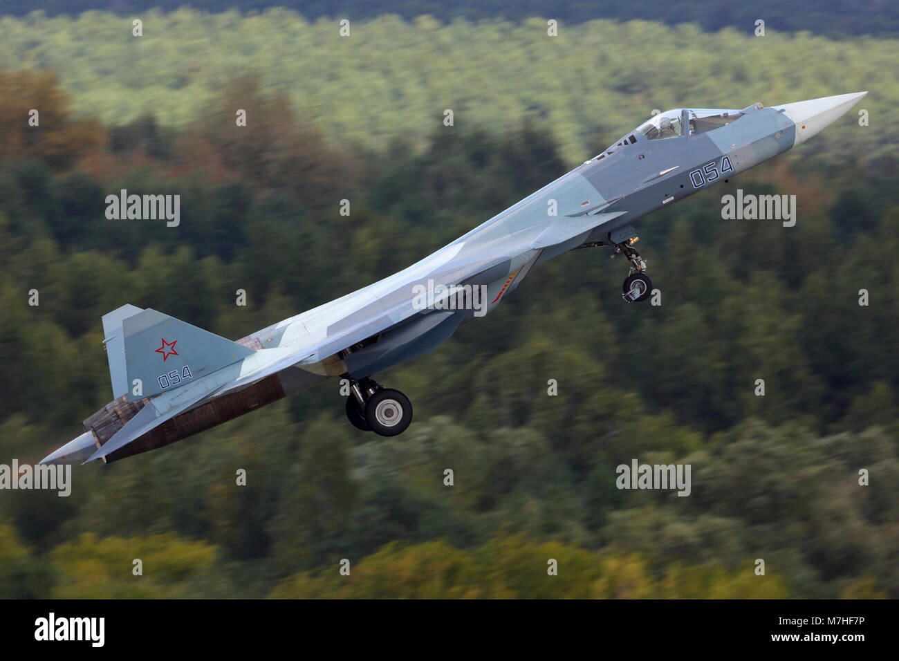 T-50 PAK-FA fifth generation jet fighter of Russian Air Force. Stock Photo