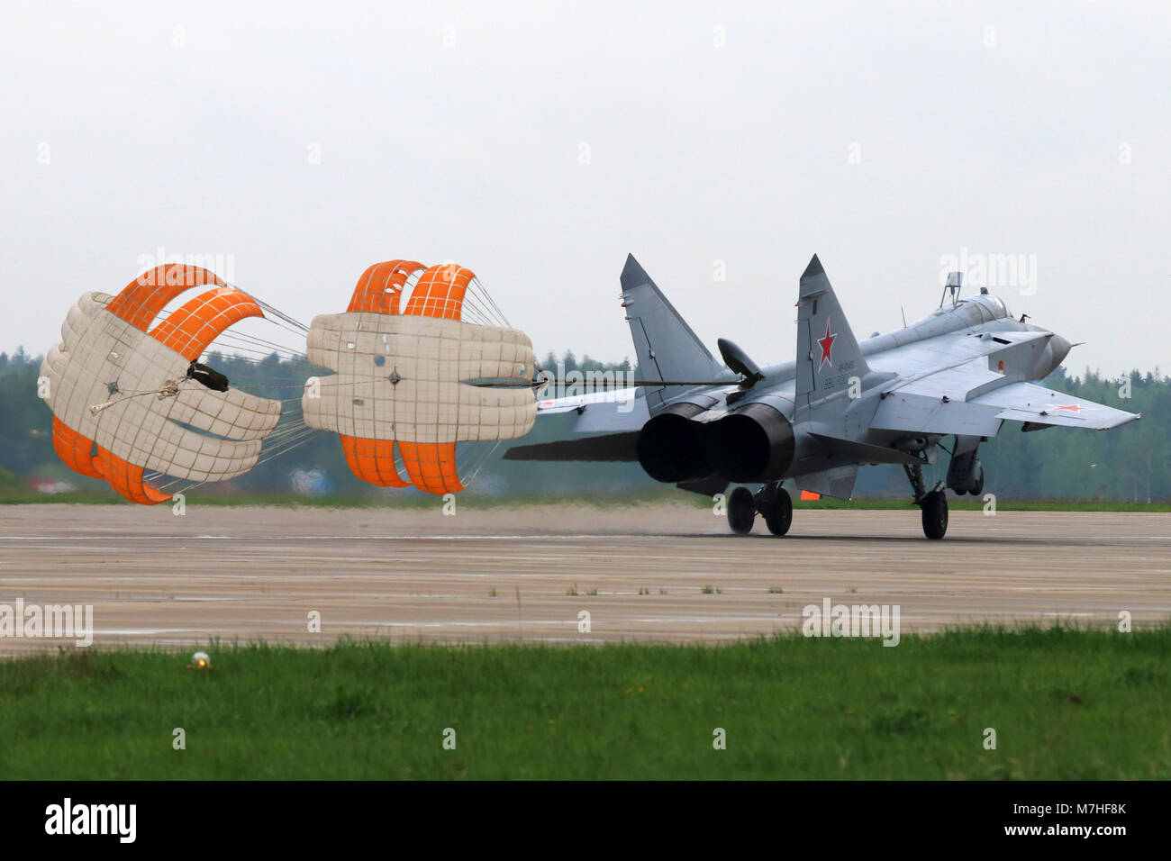 MiG-31BM interceptor of Russian Air Force landing. Stock Photo