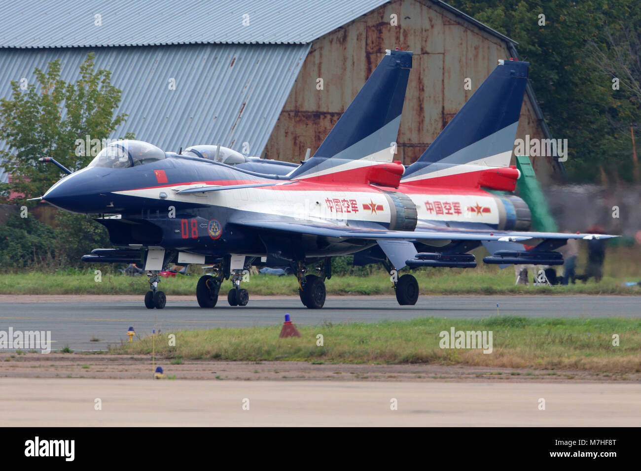 J-10 aircraft of the August 1st Chinese aerobatic team. Stock Photo