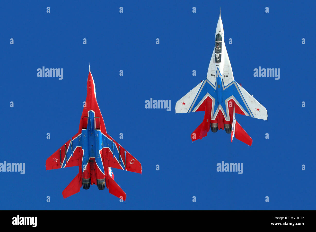 MiG-29UB jet fighters of the Russian Swifts aerobatic team Stock Photo ...