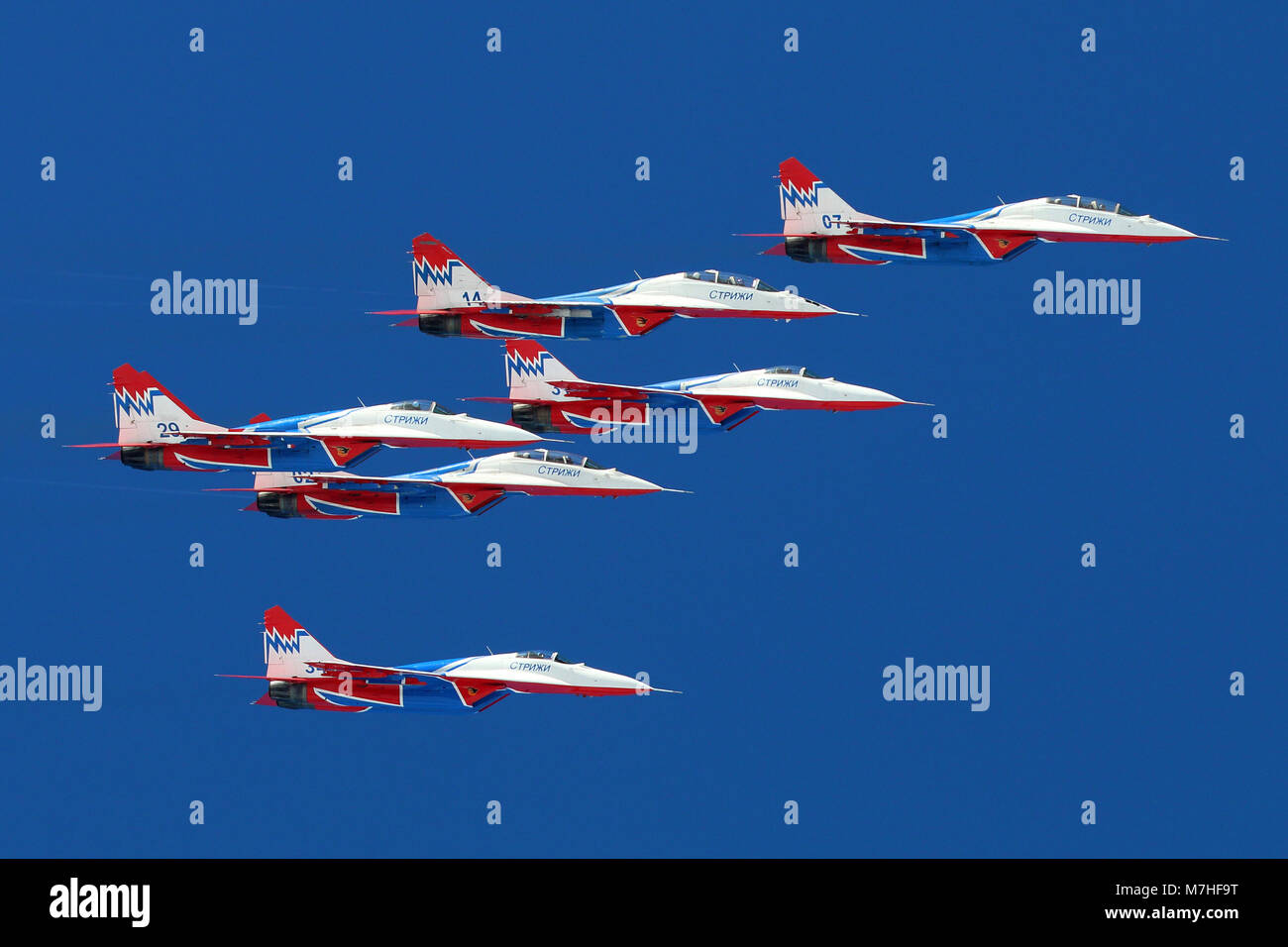 MiG-29UB jet fighters of the Russian Swifts aerobatic team Stock Photo ...