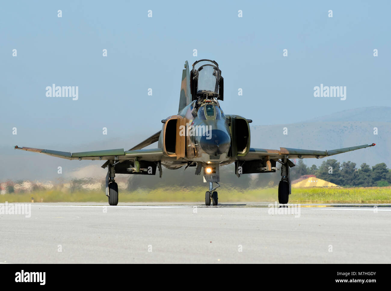 Hellenic Air Force RF-4E Phantom taxiing at Larissa Air Base, Greece. Stock Photo