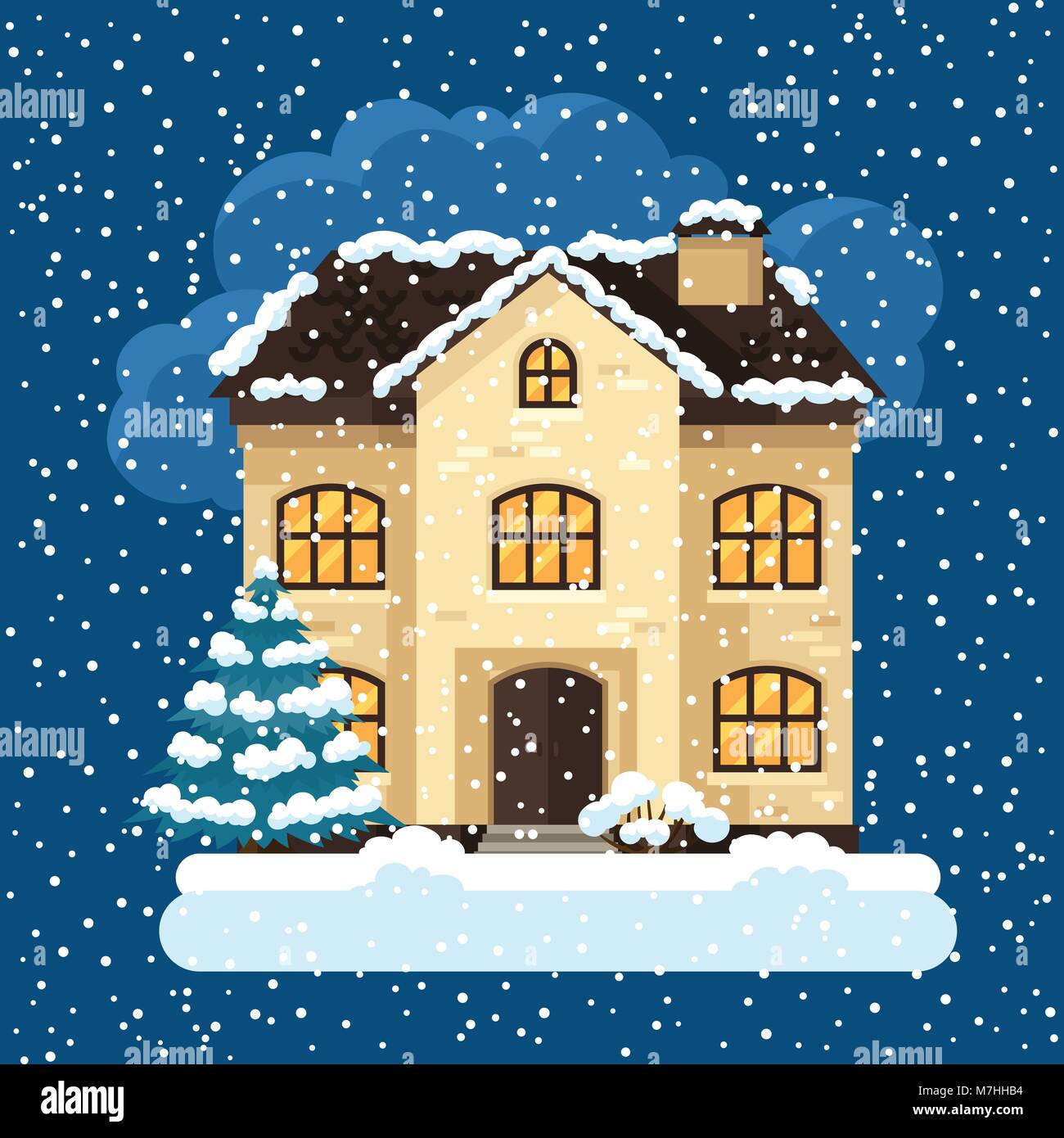 Winter card design with house and trees Stock Vector Image & Art - Alamy