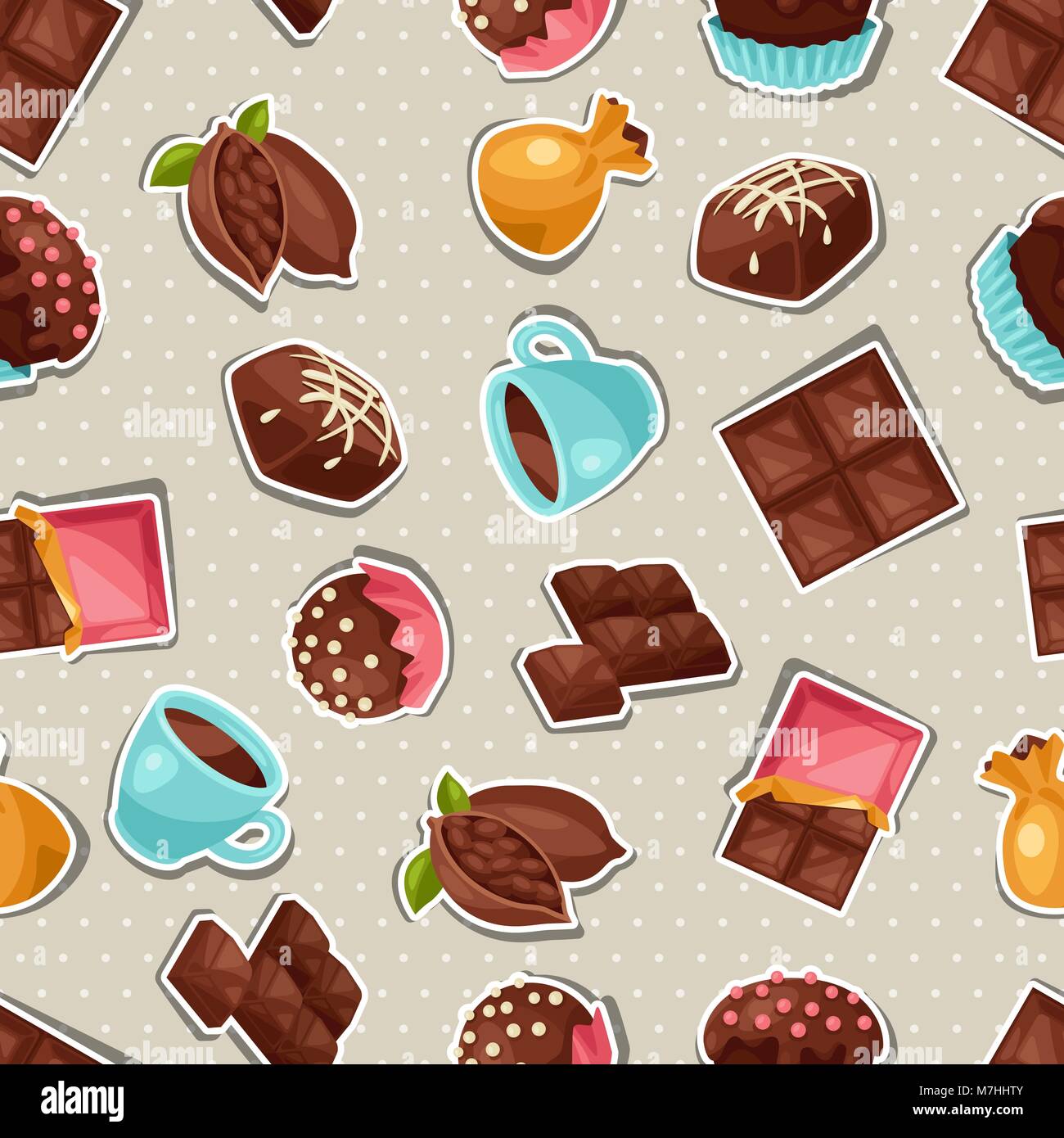 Chocolate seamless pattern with various tasty sweets and candies Stock ...