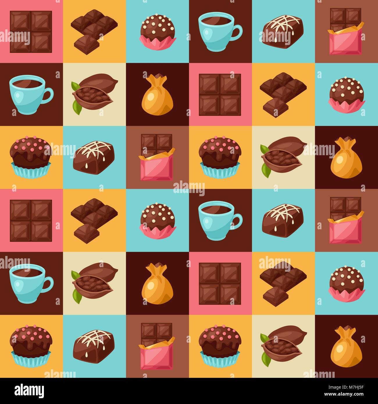 Chocolate seamless pattern with various tasty sweets and candies Stock ...