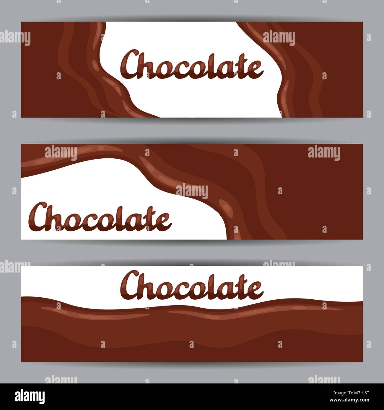 Set of horizontal banners with chocolate flow Stock Vector