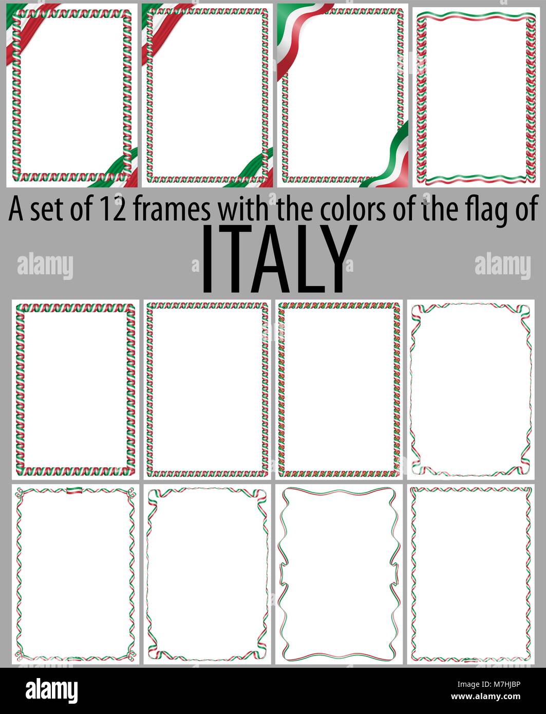 Set of 12 frames with the colors of the flag of Italy Stock Vector ...