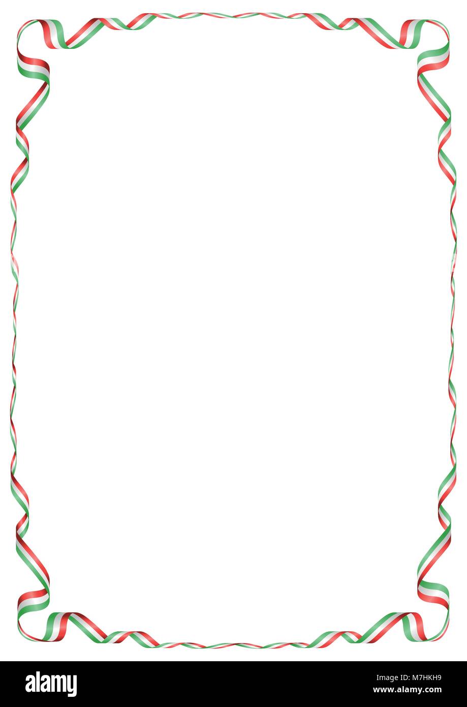 Frame and border of ribbon with the colors of the Italy flag Stock