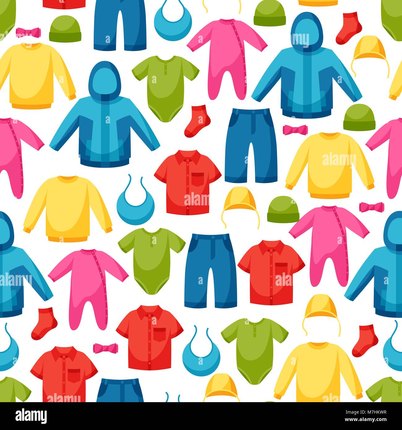 Baby clothes. Seamless pattern with clothing items for newborns and children Stock Vector