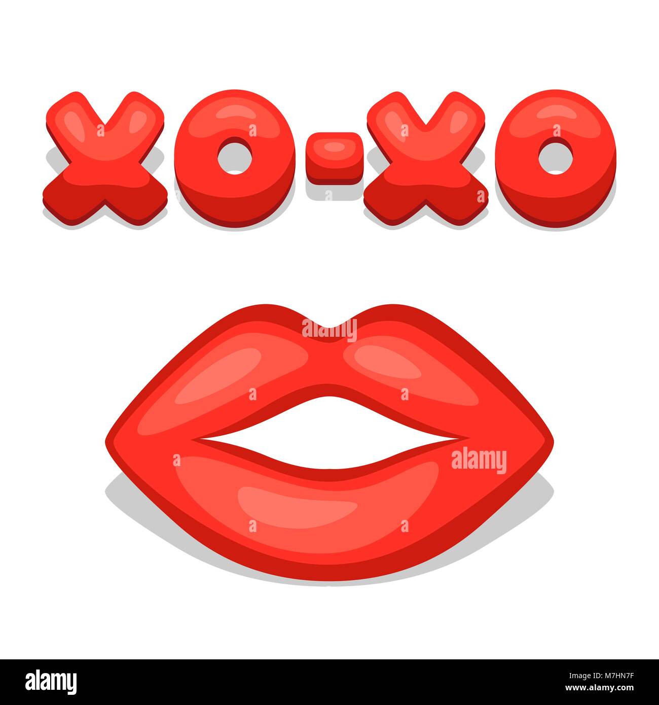 Greeting card with xoxo and lips. Concept can be used for Valentines