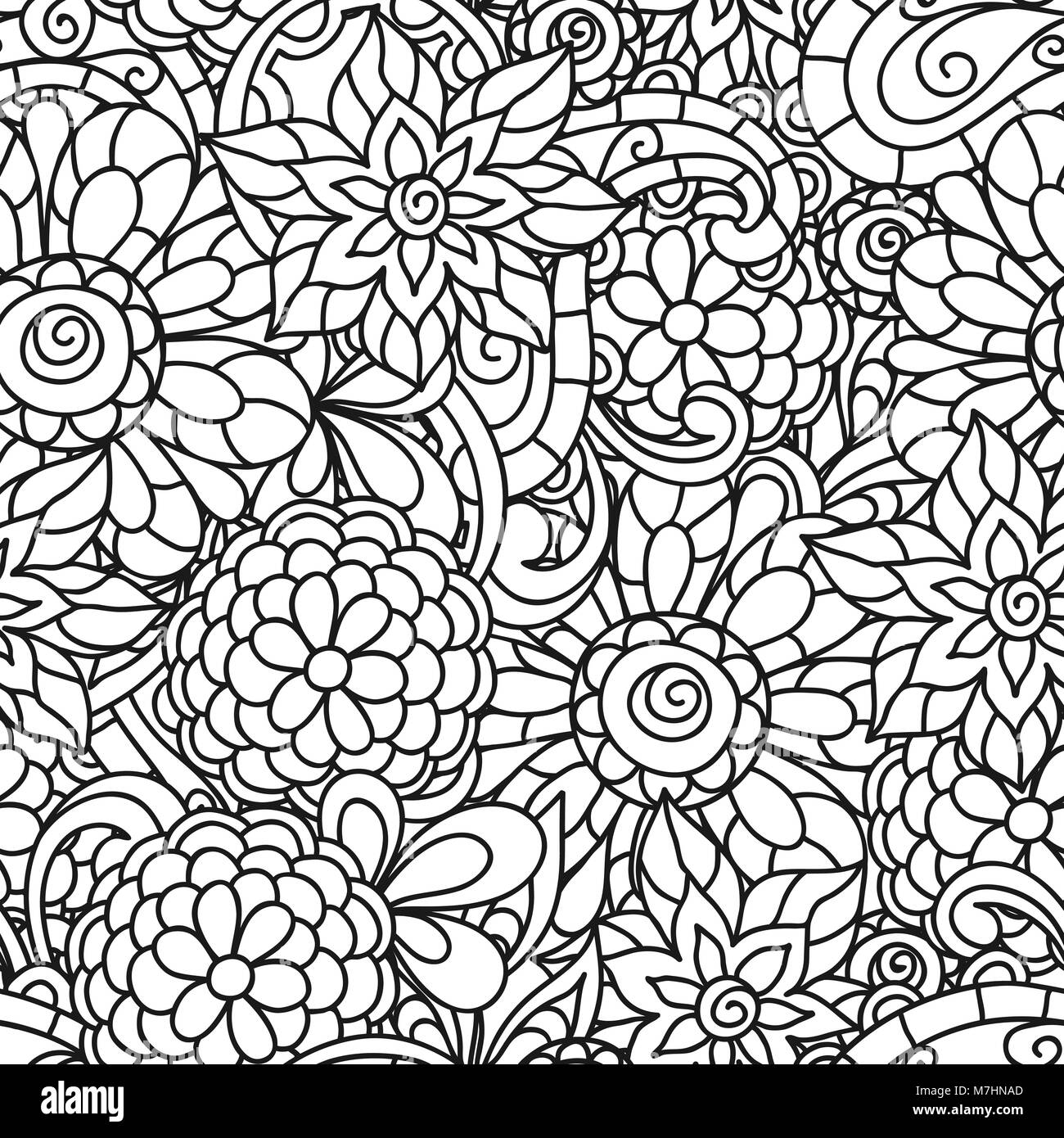 Cute Nature Coloring Book Seamless Vector Pattern Design