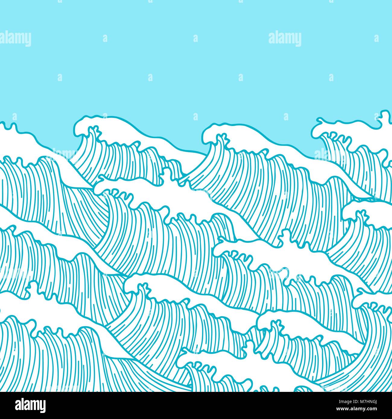 Sea seamless pattern with abstract hand drawn waves. Background for ...