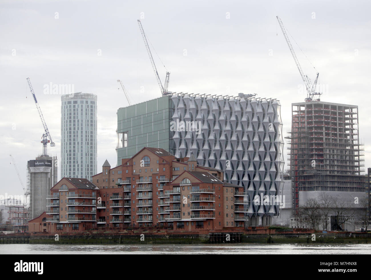 The new U.S. Embassy building is seen in its Nine Elms location on the South side of the River Thames, in London on March 11, 2018. Stock Photo