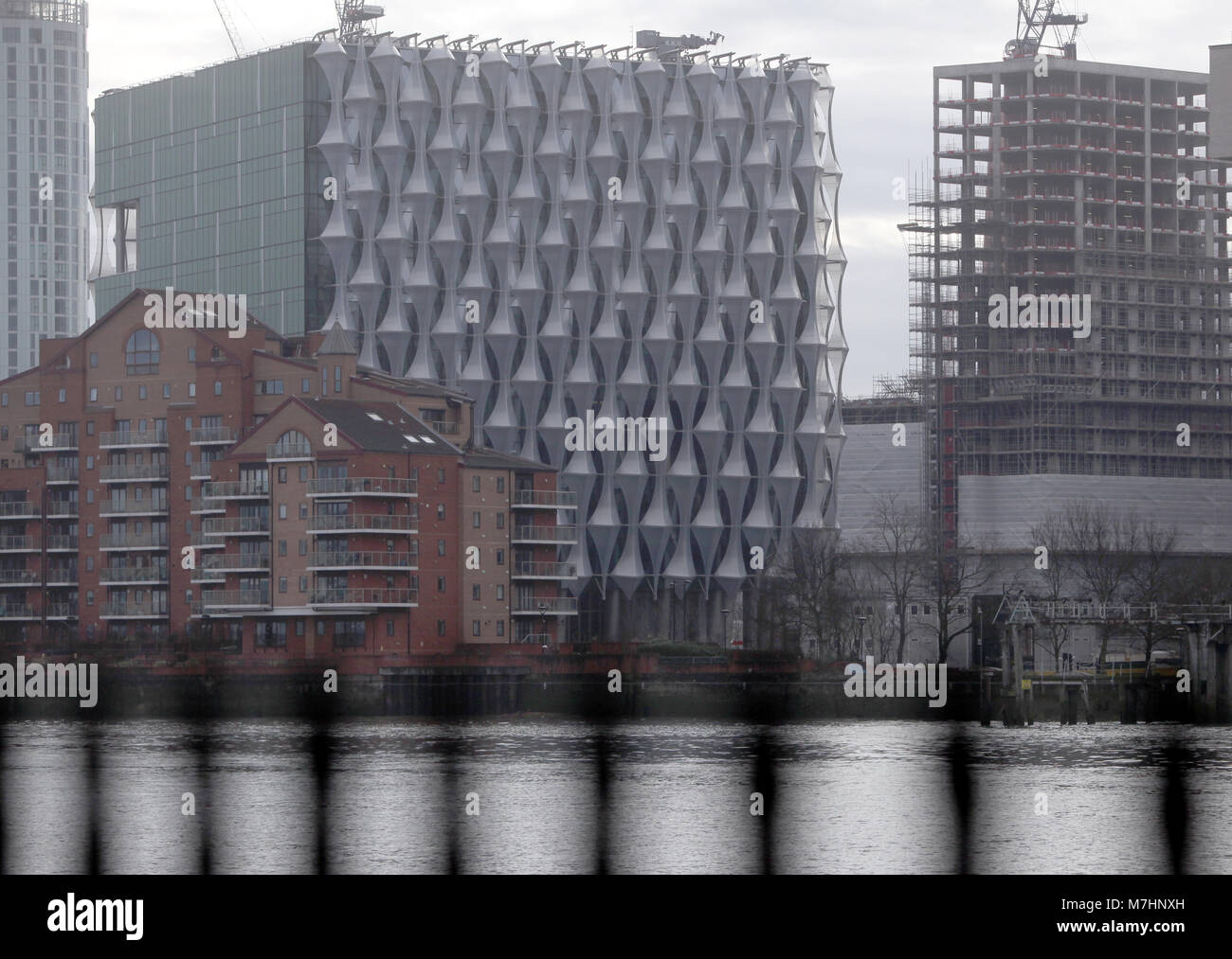 The new U.S. Embassy building is seen in its Nine Elms location on the South side of the River Thames, in London on March 11, 2018. Stock Photo