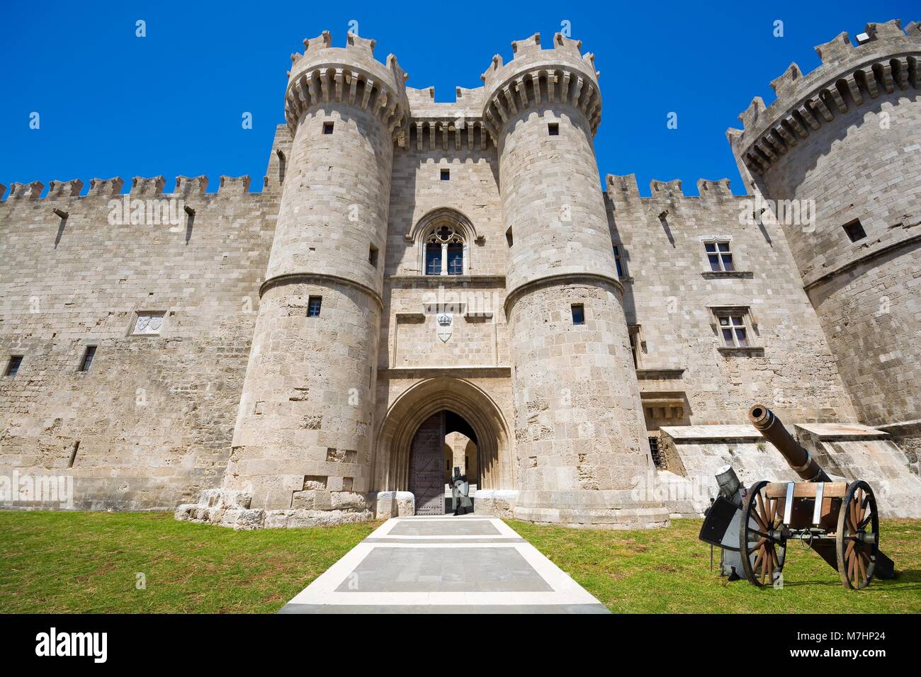 Imaginary view of the Palace of Grand Master of the Knights of Rhodes in the past, Rhodes, Greece Stock Photo