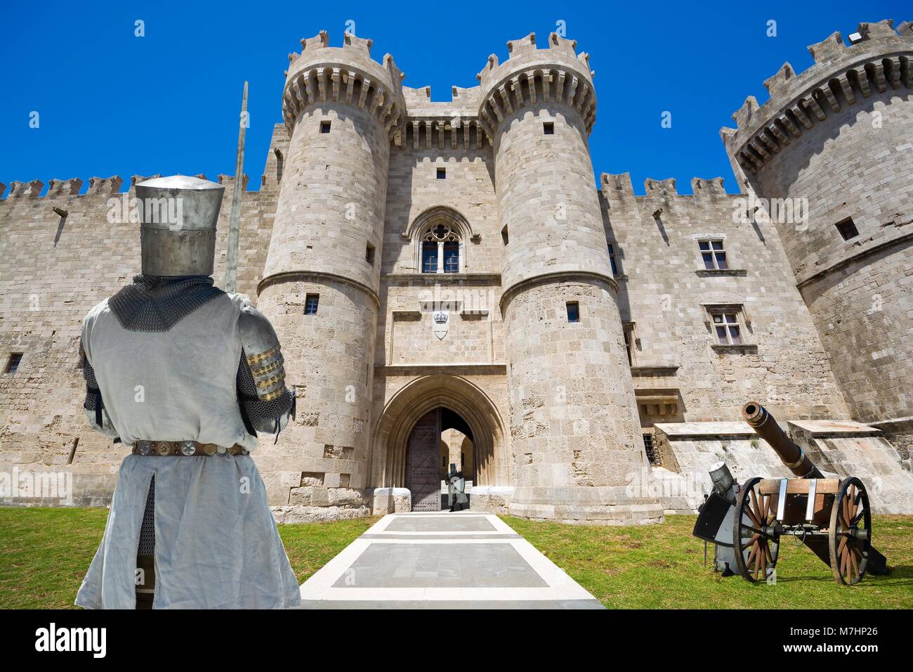 Imaginary view of the Palace of Grand Master of the Knights of Rhodes in the past, Rhodes, Greece Stock Photo