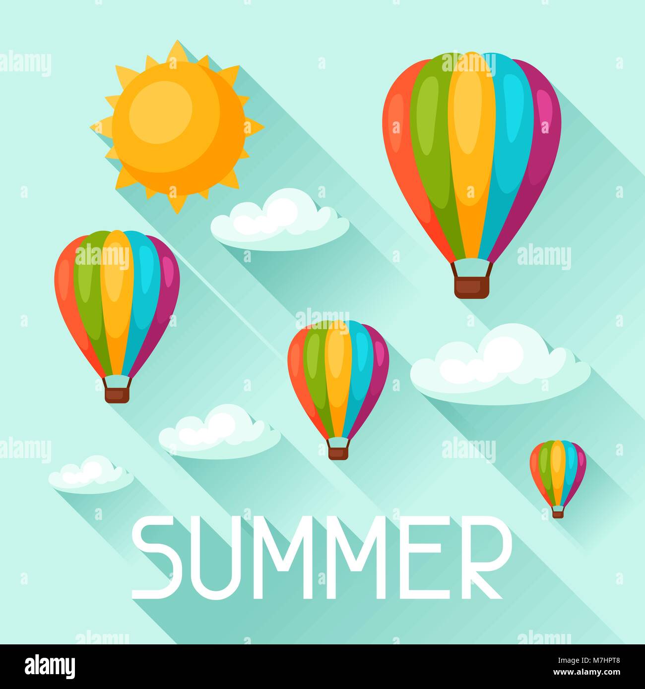 Summer background with hot air balloons. Image for advertising booklets