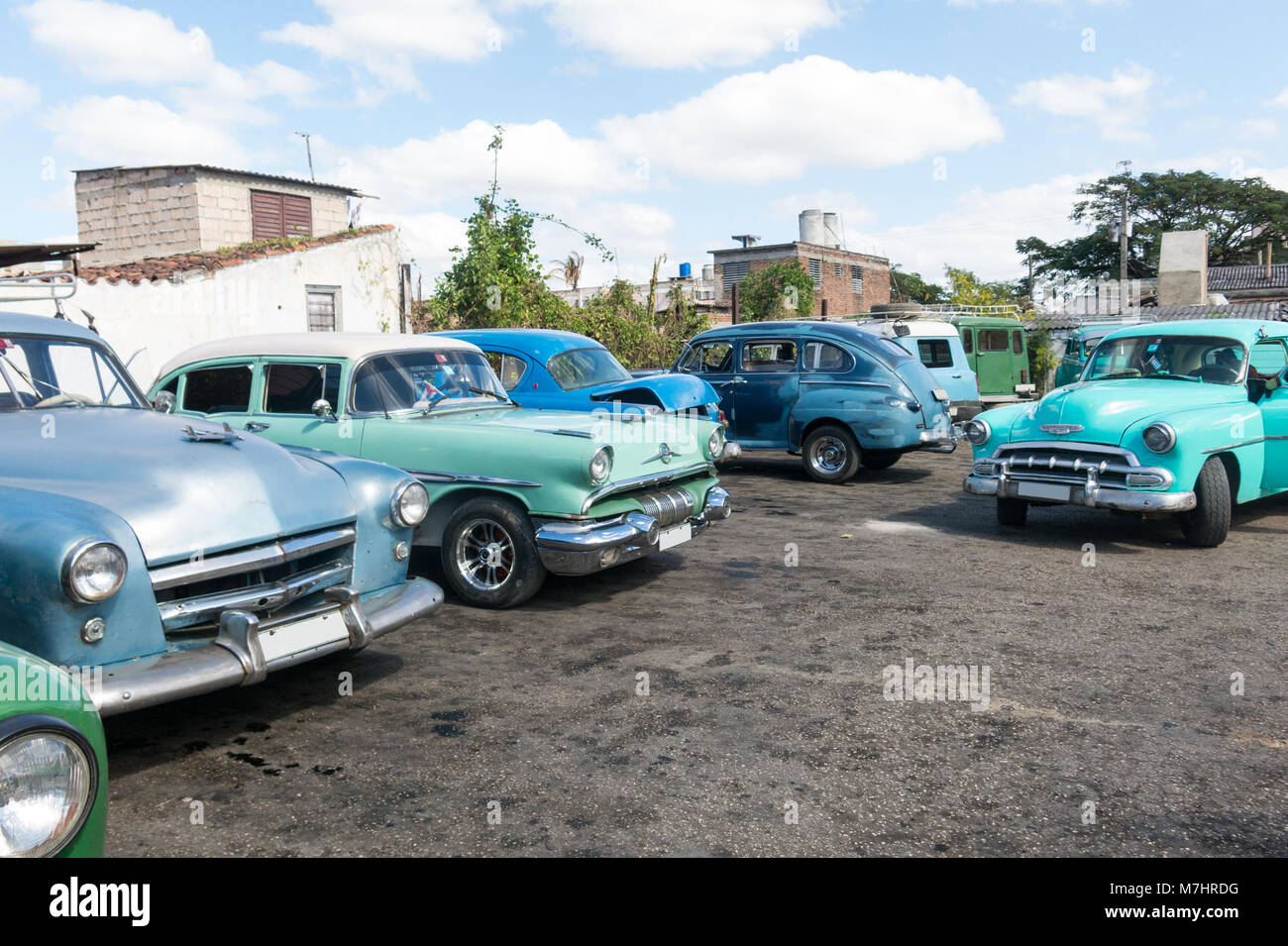 SANTA CLARA, CUBA JANUARY 3, 2017 American classic cars parked in a