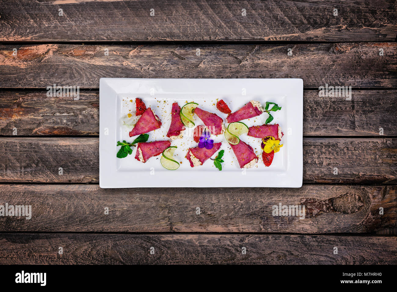 Rolls of horse jerky with Philadelphia cheese Stock Photo Alamy