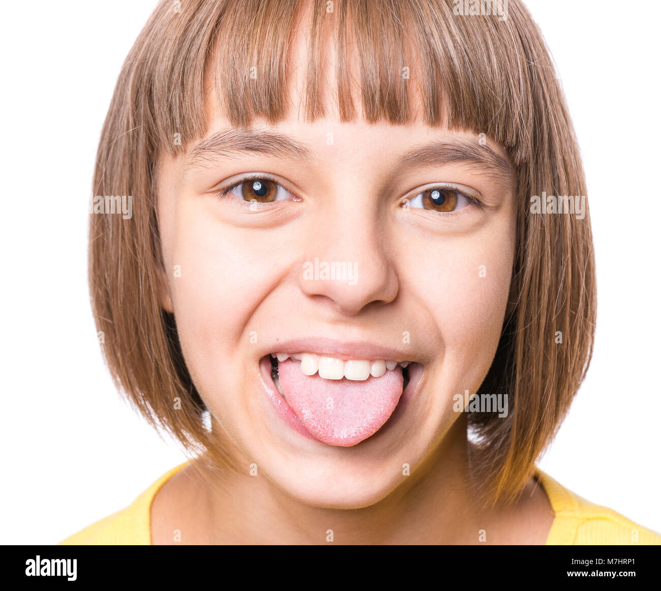 Girl showing her tongue Stock Photo