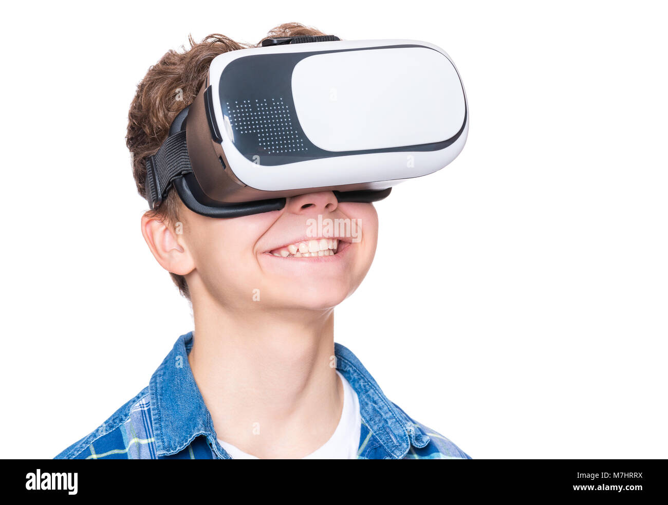 Teen boy in VR glasses Stock Photo