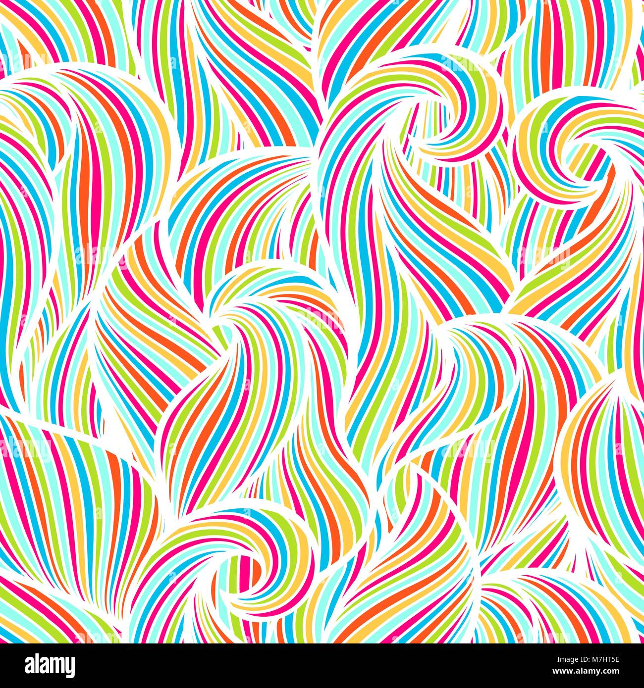 Wavy curled seamless pattern. Abstract outline colorful texture Stock Vector