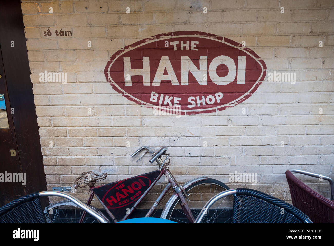 Exterior of The Hanoi Bicycle Shop Vietnamese restaurant in Ruthven Lane mews off Byres Road in Glasgow West End , Scotland, United Kingdom. Stock Photo
