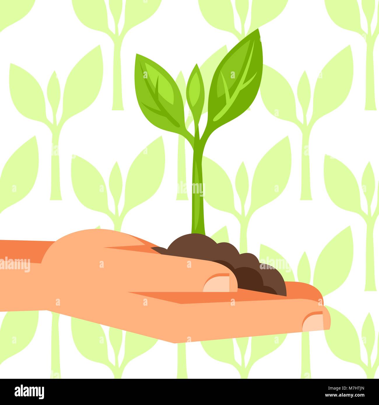 Illustration of human hand holding green small plant Stock Vector Image ...