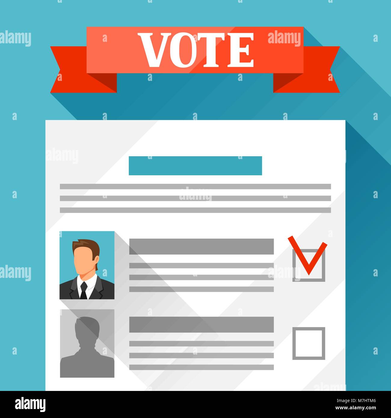 Voting ballot with selected candidate. Political elections illustration for banners, web sites, banners and flayers Stock Vector
