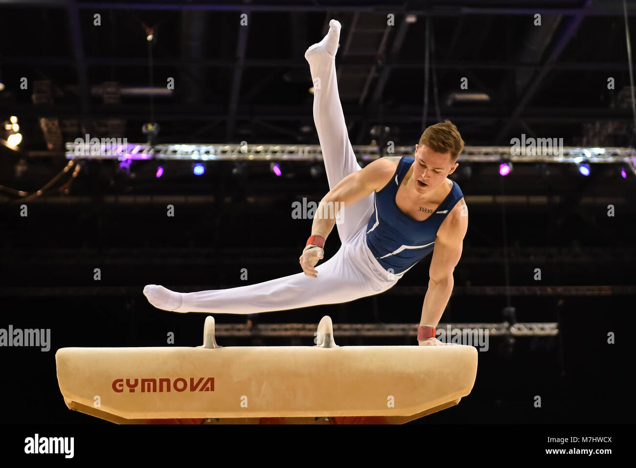 Liverpool, UK. 10th March, 2018. Bring Bevan of South Essex Gymnastics competes on the Pommel Horse during Men's All-Round of the 2018 Gymnastics British Championships at Echo Arena on Saturday, 10 March 2018. LIVERPOOL ENGLAND. Credit: Taka G Wu Credit: Taka Wu/Alamy Live News Stock Photo
