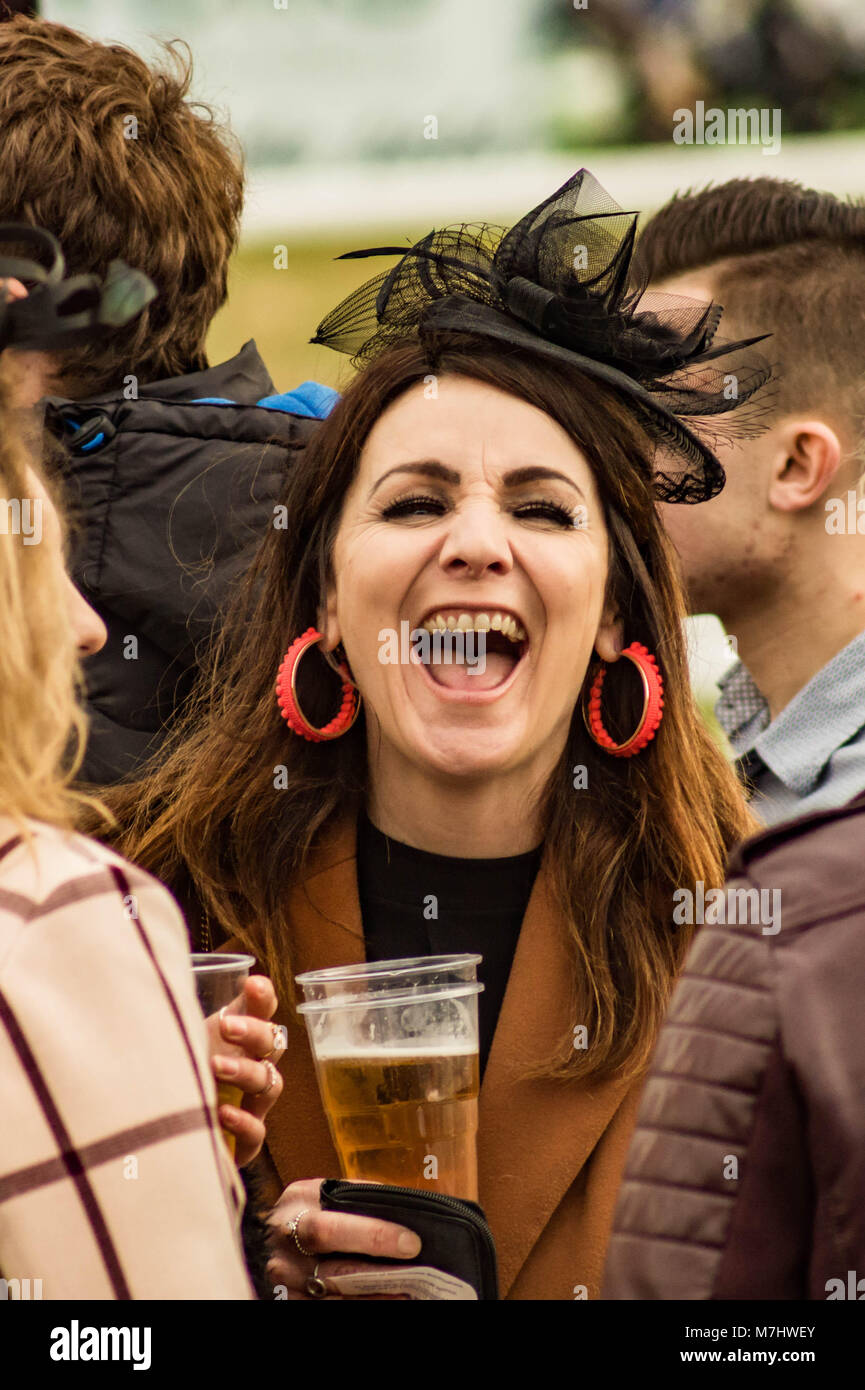 Hereford, Herefordshire, UK. 10th March, 2018. A woman laughs with