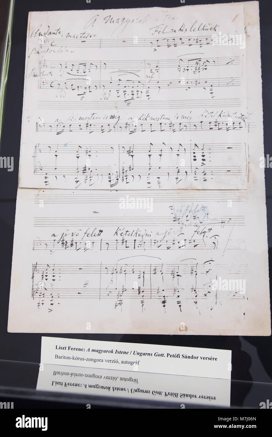 Budapest, Hungary. 10th Mar, 2018. A manuscript of famous Hungarian composer Franz Liszt is seen on display in the Franz Liszt Memorial Museum and Research Center in Budapest, Hungary, on March 10, 2018. The manuscripts believed to be of famous Hungarian composer Franz Liszt were presented in the museum on Saturday in a solemn ceremony. Credit: Attila Volgyi/Xinhua/Alamy Live News Stock Photo