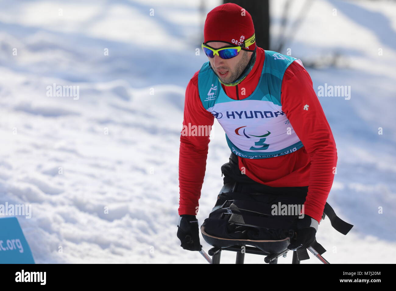 Pyeongchang, South Korea. 11th Mar, 2018. Temuri Dadiani (DNF) from Georgia seen during the Cross-Country Skiing Men's 15km Sitting. Dadiani and his country Georgia took part in the Paralympic Games for the first time.The Pyeongchang Paralympics 2018 Games will be held from March 09 until March 18 2018 in Pyeongchang. Credit: Ilona Berezowska/SOPA Images/ZUMA Wire/Alamy Live News Stock Photo
