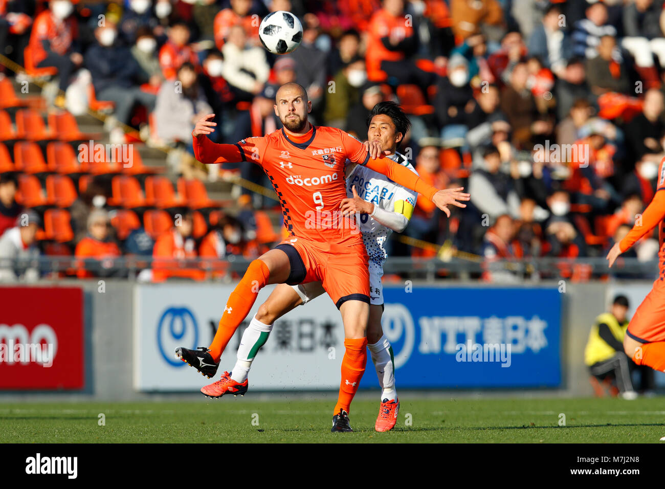 L To R Robin Simovic Ardija Ken Iwao Vortis March 10 18 Football Soccer 18 J2 League Match Between Omiya Ardija 0 1 Tokushima Vortis At Nack5 Stadium Omiya In Saitama Japan Credit