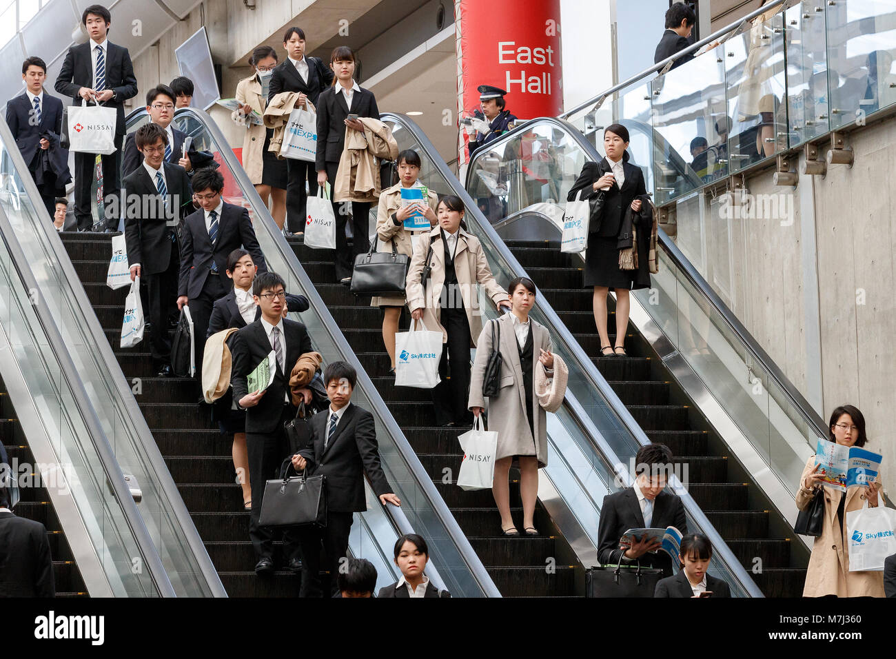 University students gather at a job fair at Tokyo Big Sight on March 11, 2018, Tokyo, Japan. Japanese students who are set to graduate next Spring attended a job fair to listen to career seminars and submit job applications during the two-day fair which started today. Credit: Rodrigo Reyes Marin/AFLO/Alamy Live News Stock Photo